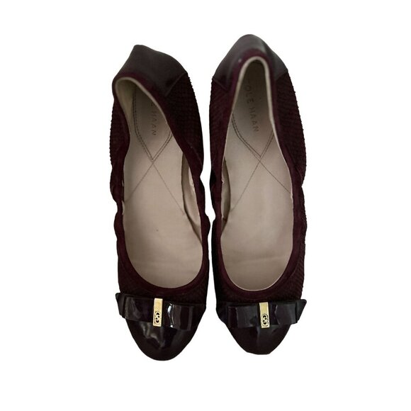 Cole Haan Ballet Flats Purple Color Quilted Suede Leather Gold Bow Size 9.5 - Picture 7 of 12